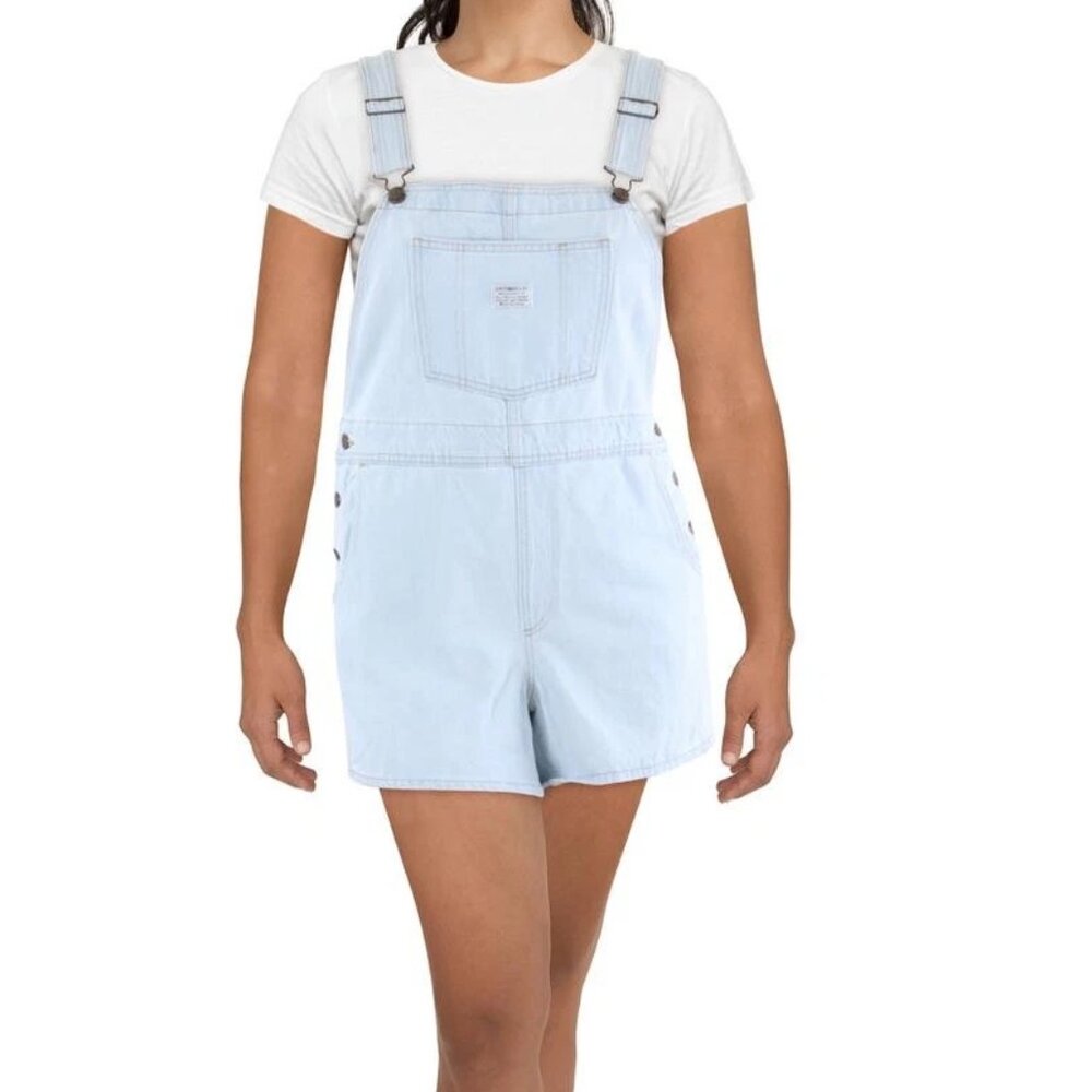 Levi Strauss & Co. Womens Blue Crop Denim Bib Overalls Shorts Jeans Plus 16W